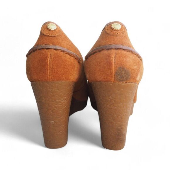 Michael Kors Rory Suede Wedge Penny Loafers Walnut Brown PW14E Women's 7M - Picture 5 of 12